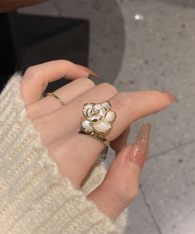 Orange Copper Pearl Camellia Rings
