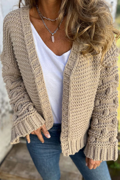 Knit Color V-neck Long-sleeved Cardigan