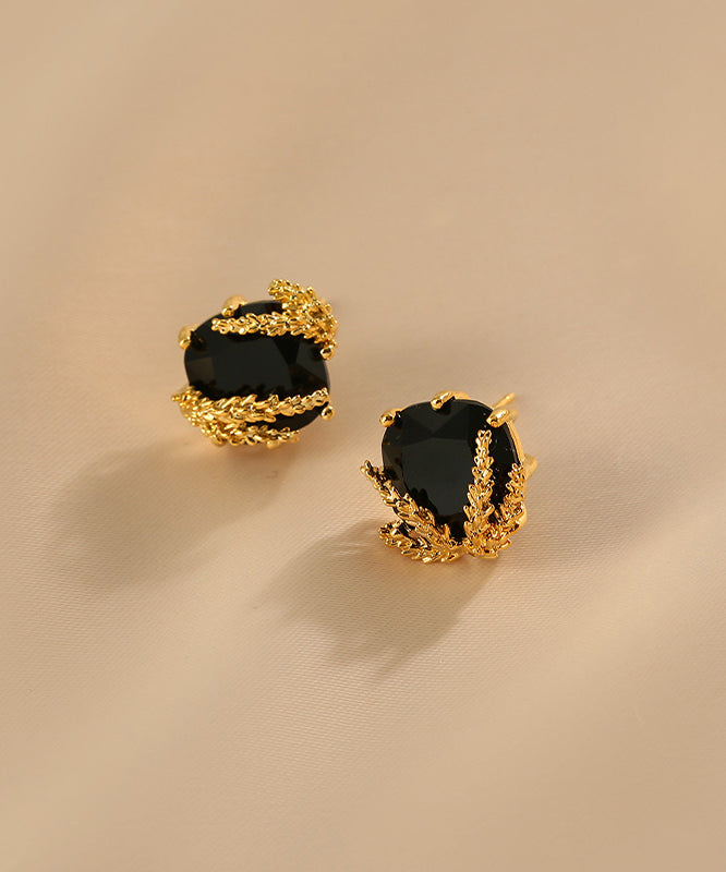 Black Sterling Silver Overgild Ear of Wheat Stud Earrings