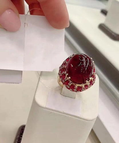 Purple Gold Plated 14k Rose Gold Inlaid Oval Ruby Rings