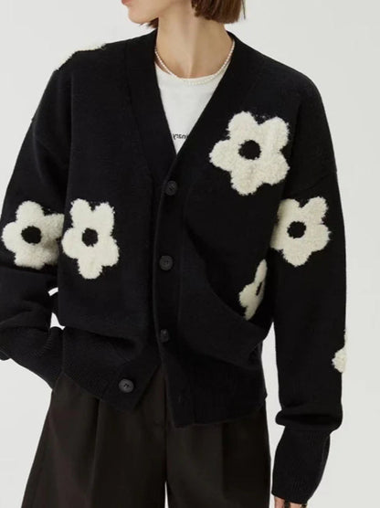 Jacquard Knit V-neck Cardigan