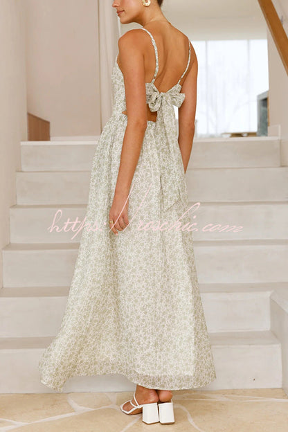 Print V-neck Sleeveless Back Tie Pocket Maxi Dress