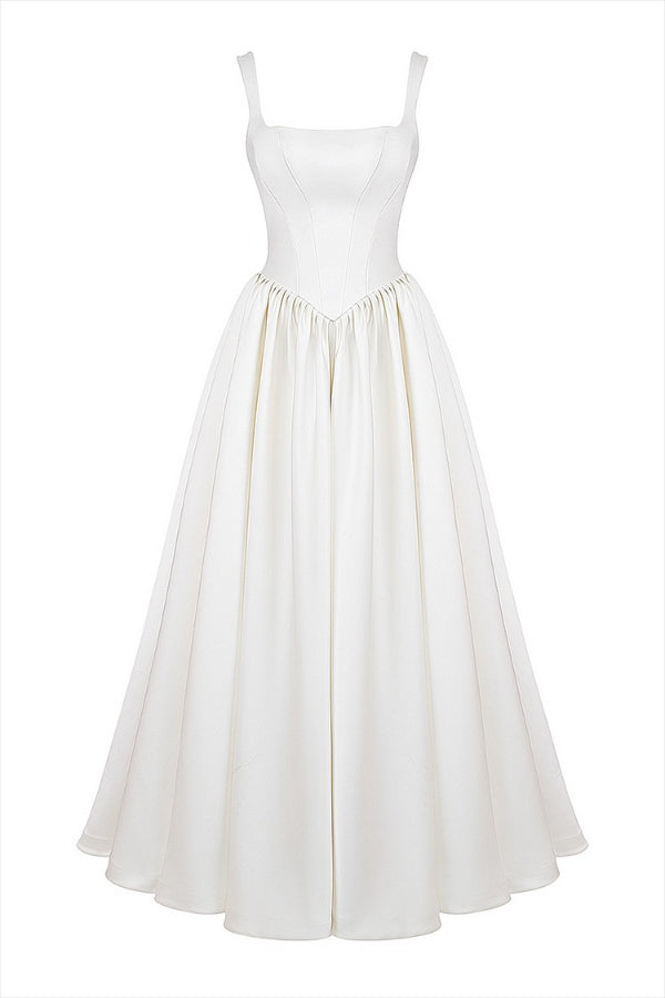 Wide Straps Corset Color Gowns Maxi Dresses-white