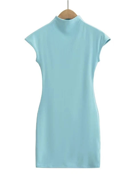 Mini Dresses for Summer Knitted Dress Clothes Black Dresses Short Sleeve Turtleneck Pink Dress Bodycon