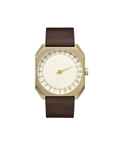 Simple Coffee Stainless Steel Genuine Leather Tempered Glass Watch