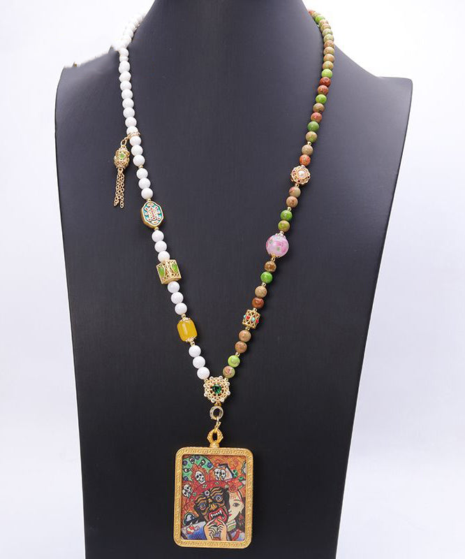 Rainbow Chalcedony Beeswax Crystal Beading Pendant Necklace
