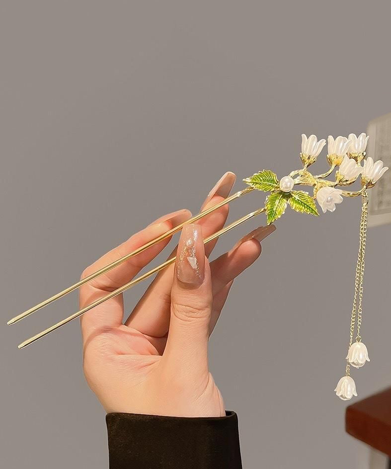 Silk Alloy Lily of the Valley Pearl Tassel Hairpin
