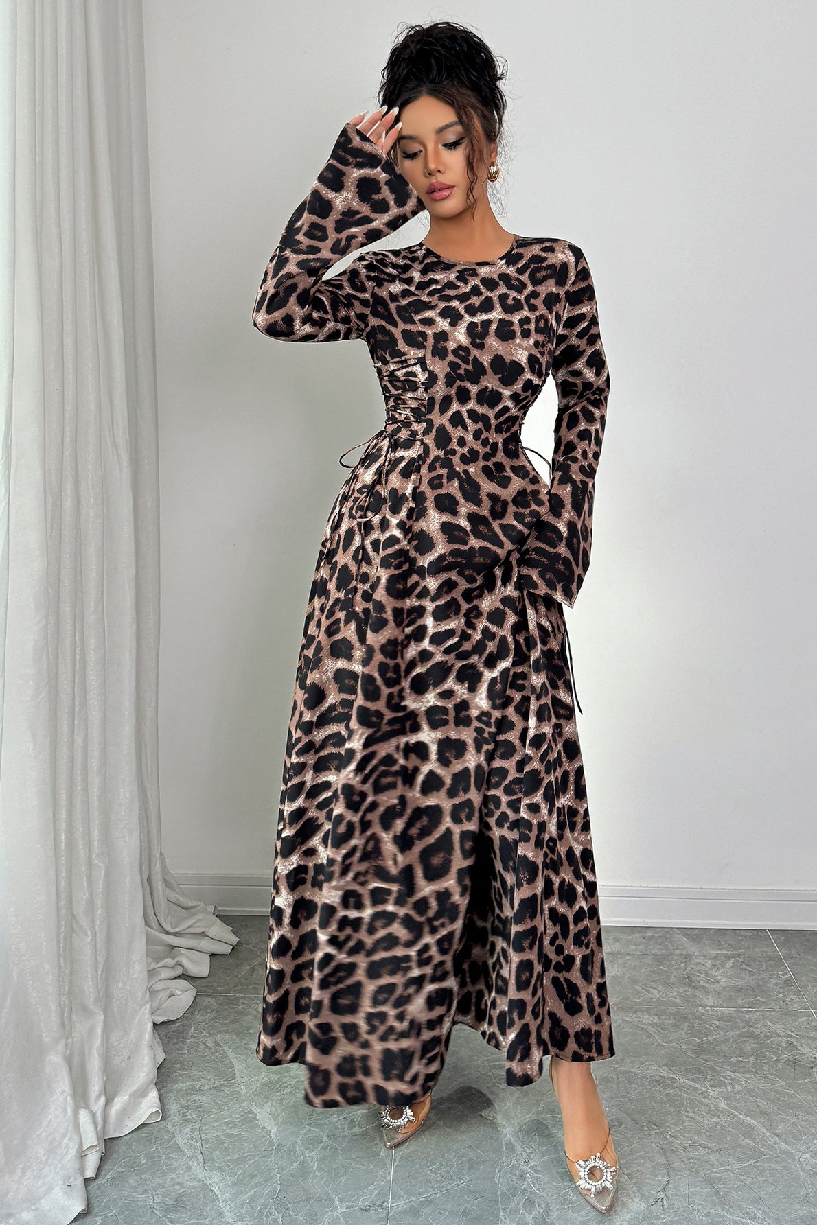 Leopard Long Sleeve Maxi Dress