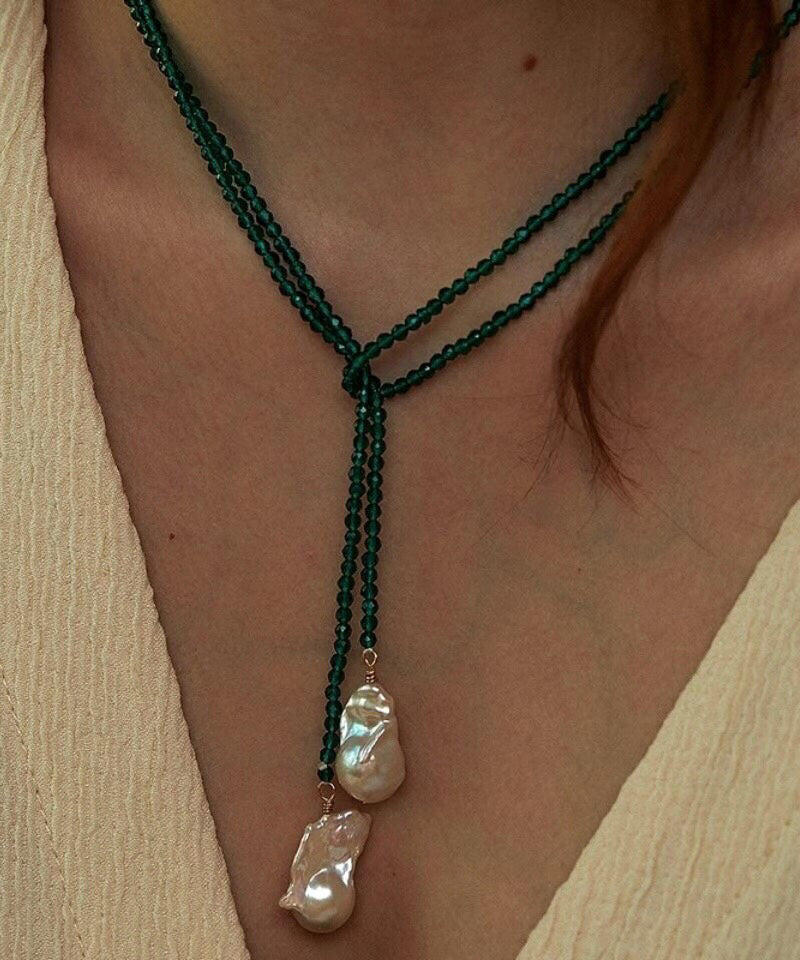 Green Alloy Pearl Beading Pendant Necklace