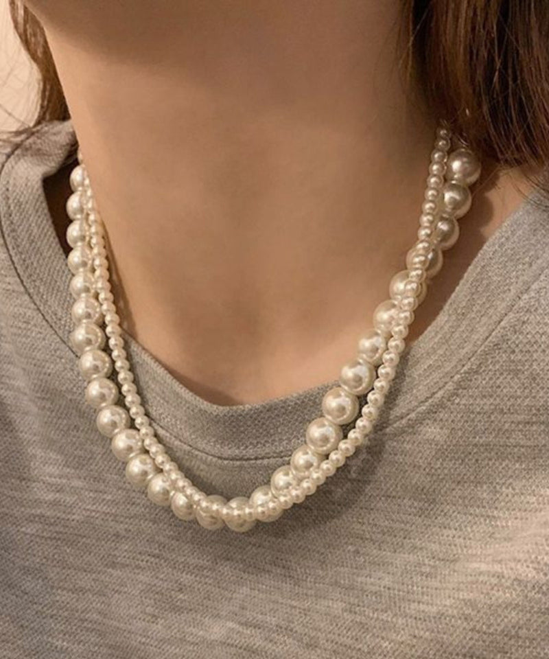 White Double Layer Pearl Princess Necklace