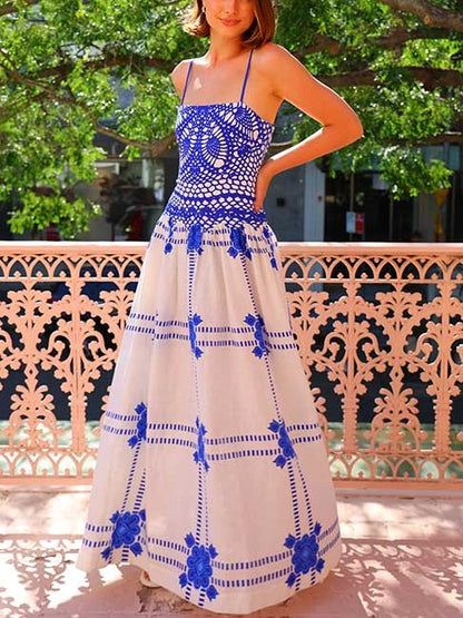 Unique Painted Crochet Print Midi Dress