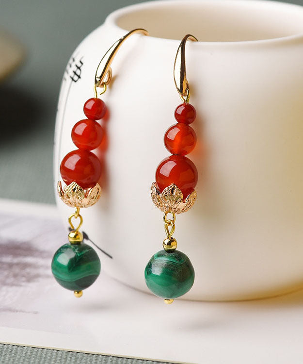 Overgild Agate Gem Stone Round Drop Earrings