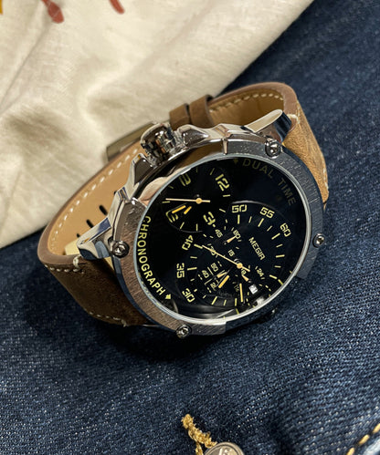 Silk Leather Tempered Glass Quartz Movement Watch