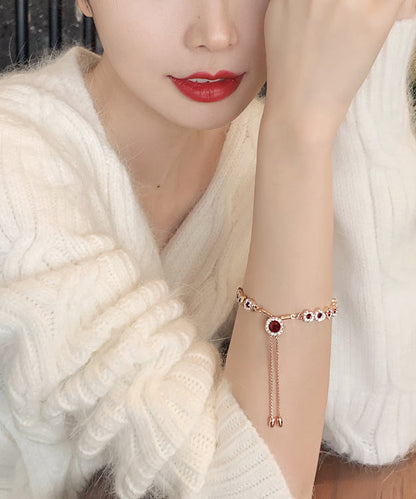 Red Sterling Silver Alloy Zircon Crystal Tassel Charm Bracelet
