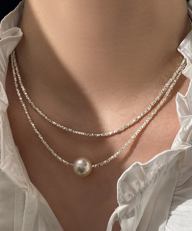 Light Whitebroken Silver White Pearl Necklace