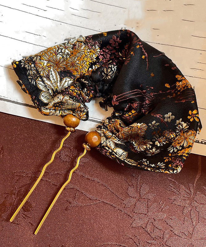 Black Copper Tiger Eye Stone Embroidery Fan-shaped Hairpin