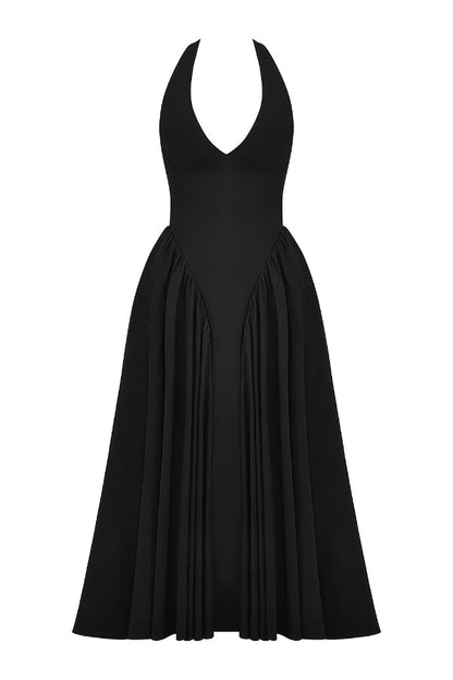 Halter Deep V Neck A-line Midi Dresses