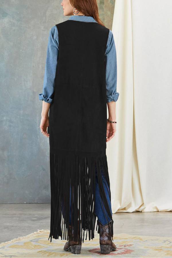Fashionable Tassel Horse Slim Fit Sleeveless Vest Cape Coat