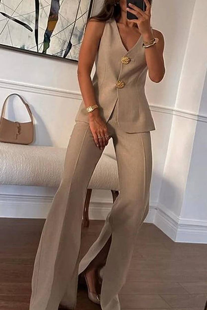 Color Sleeveless Vest \u0026 Suit Pants Two-piece Set