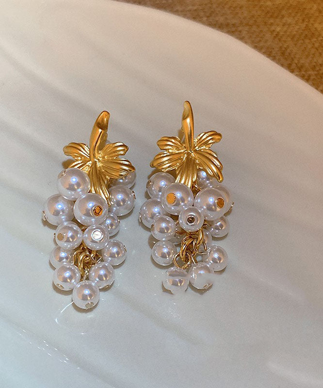 White Overgild Pearl Tassel Drop Earrings