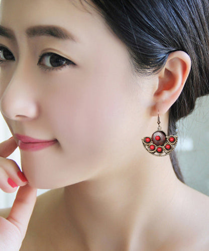 Retro Red Metal Drop Earrings