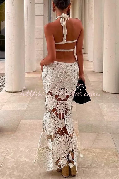 Halterneck Strapless Backless Knitted Holiday Maxi Dress