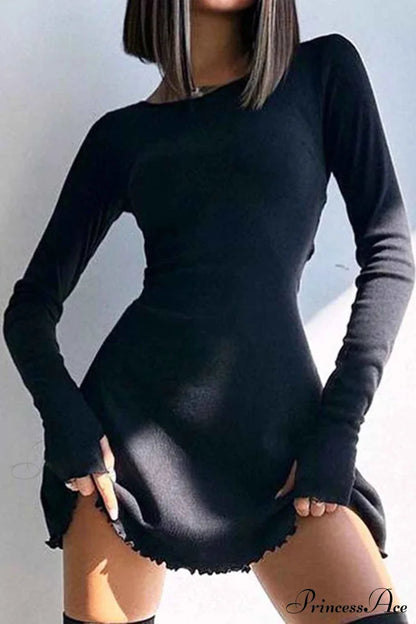 Back Strap Long Sleeve Mini Dress