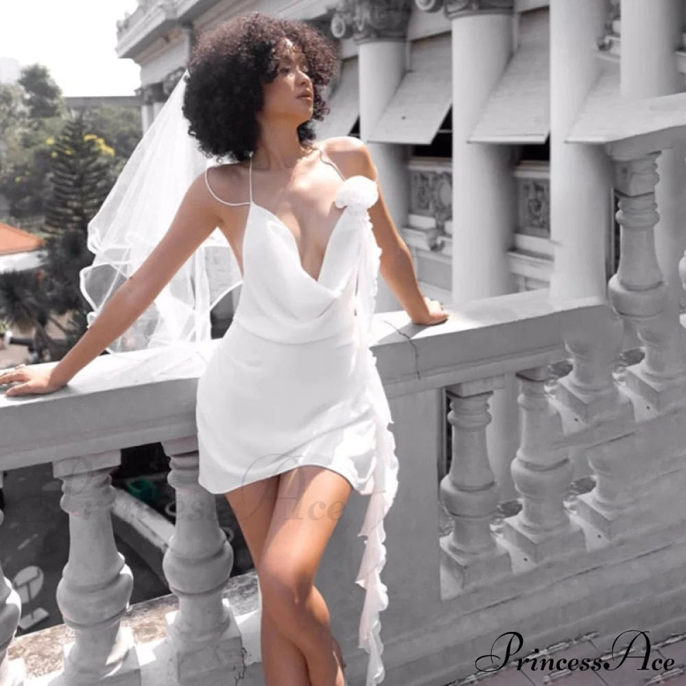 Backless Cowl Neck Charming Flower Frill Mini Dress