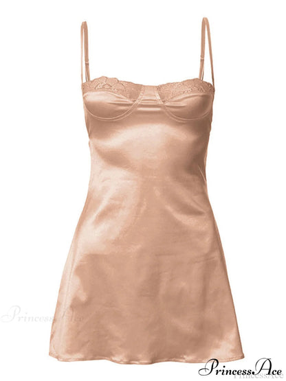 Backless Lace Paneled Satin Mini Dress
