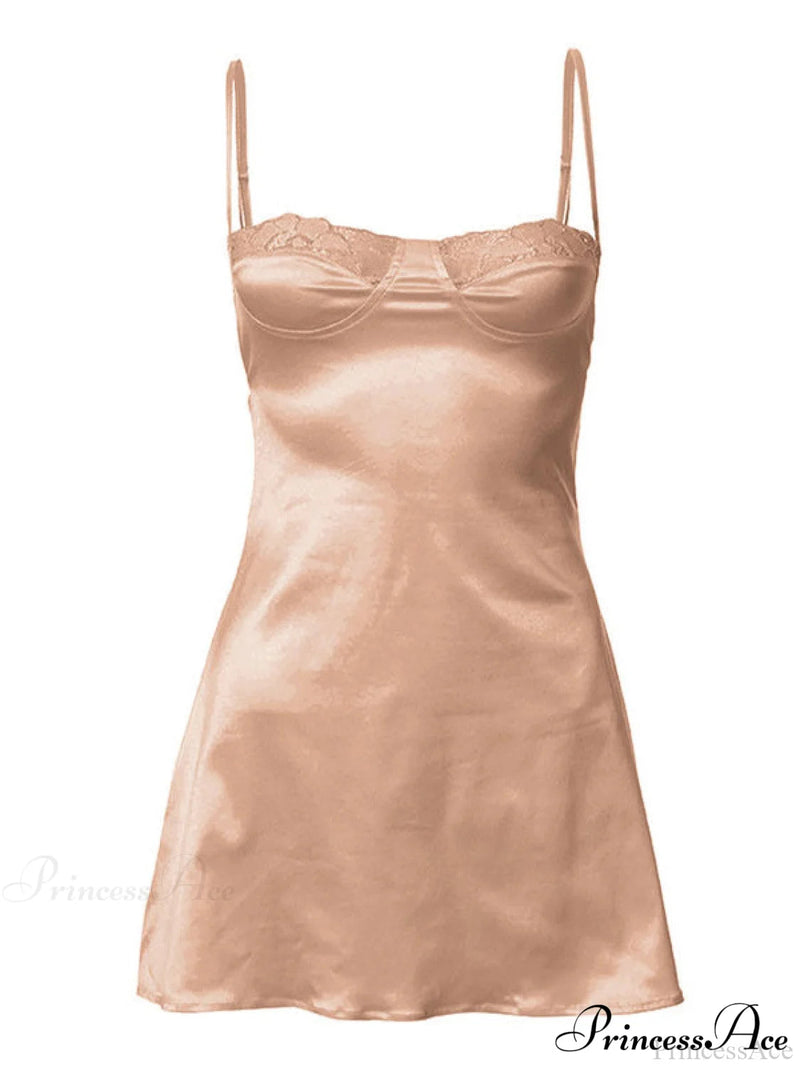 Backless Lace Paneled Satin Mini Dress