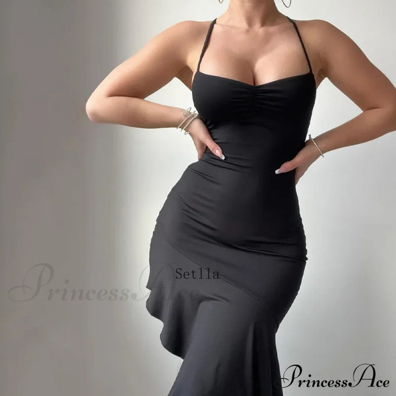 Backless Ruffle Tie Detail Sleeveless Es Summer Midi Dress