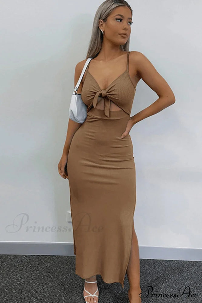 Backless Split Cami Dress With Tie-front