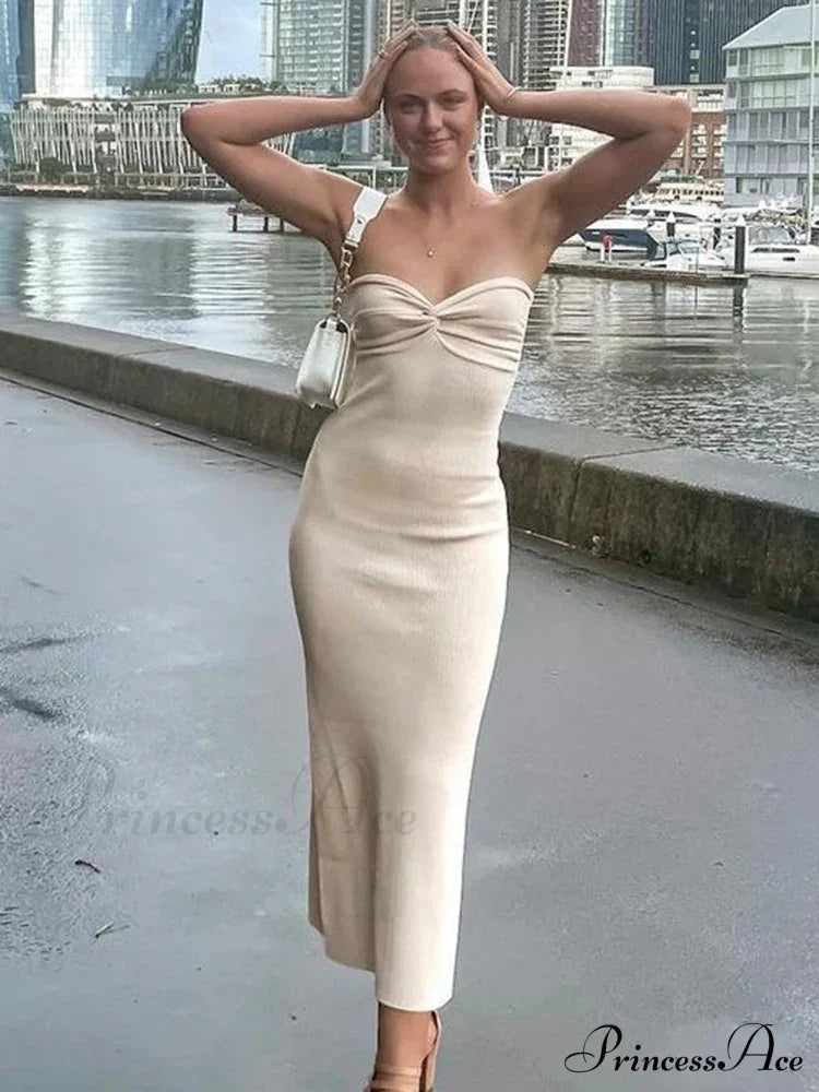 Backless Twist Knitted Outfits Maxi Dress