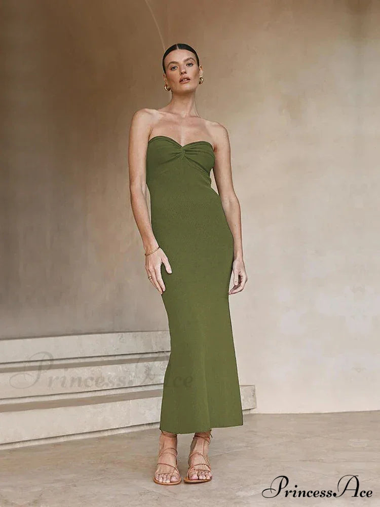 Backless Twist Knitted Outfits Maxi Dress