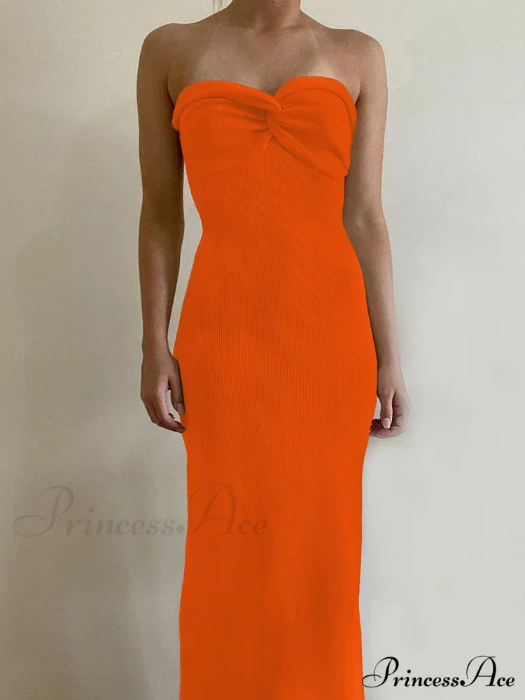 Backless Twist Knitted Outfits Maxi Dress