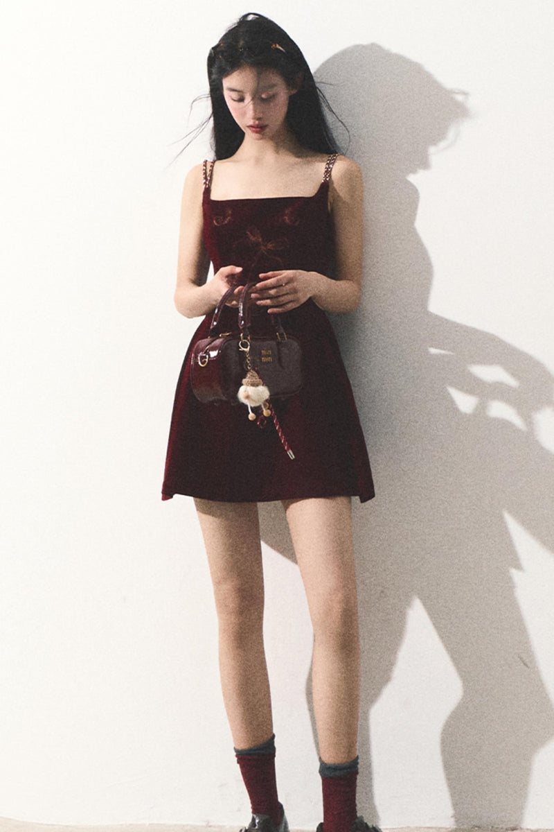 Velvet Embroidered Mini Dress