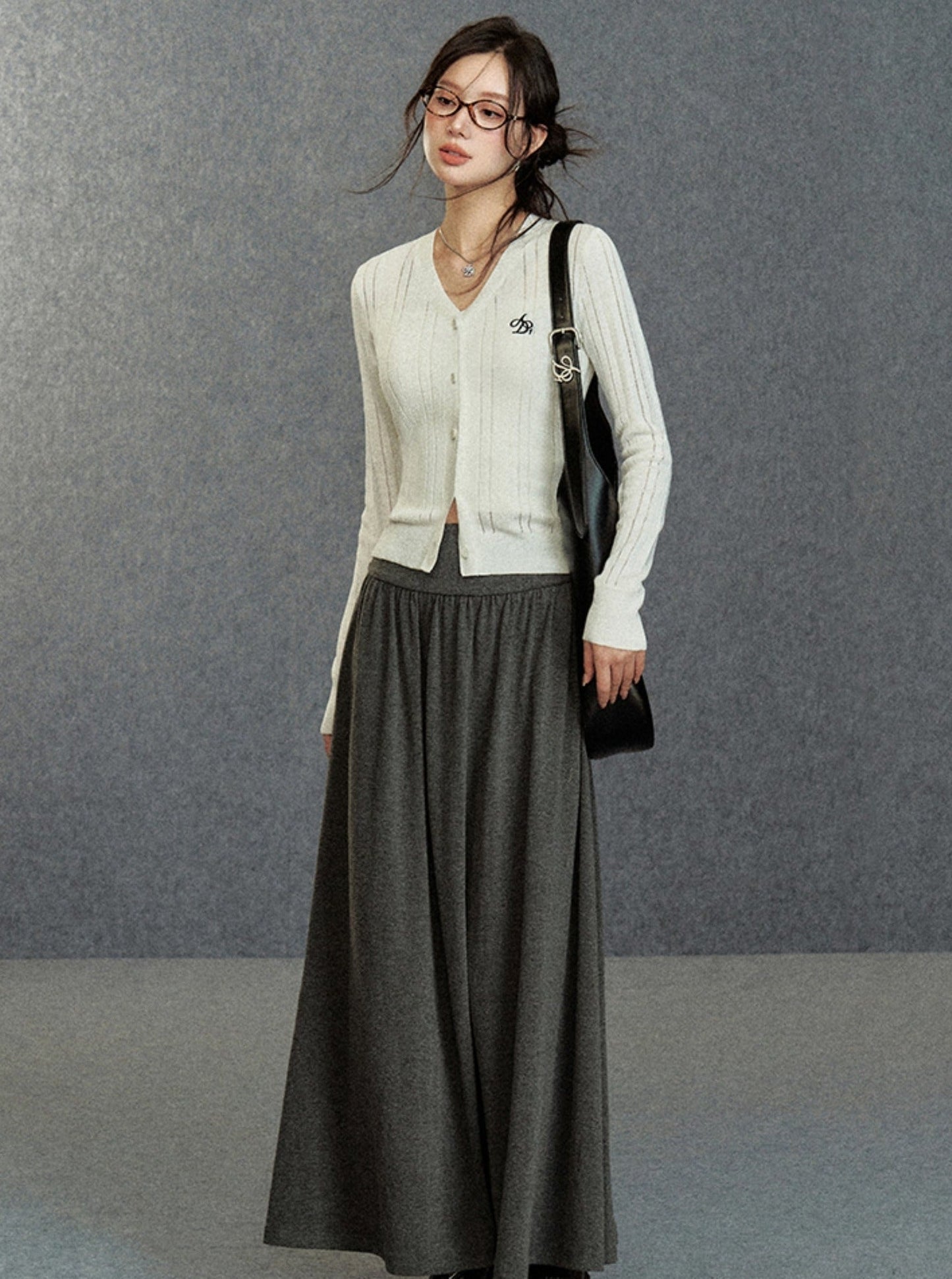 Ribbed Cardigan: Classic V-neck With Signature Embroidery