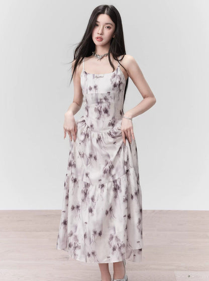 Ethereal Spaghetti Strap Midi Dress in Lavender Mist