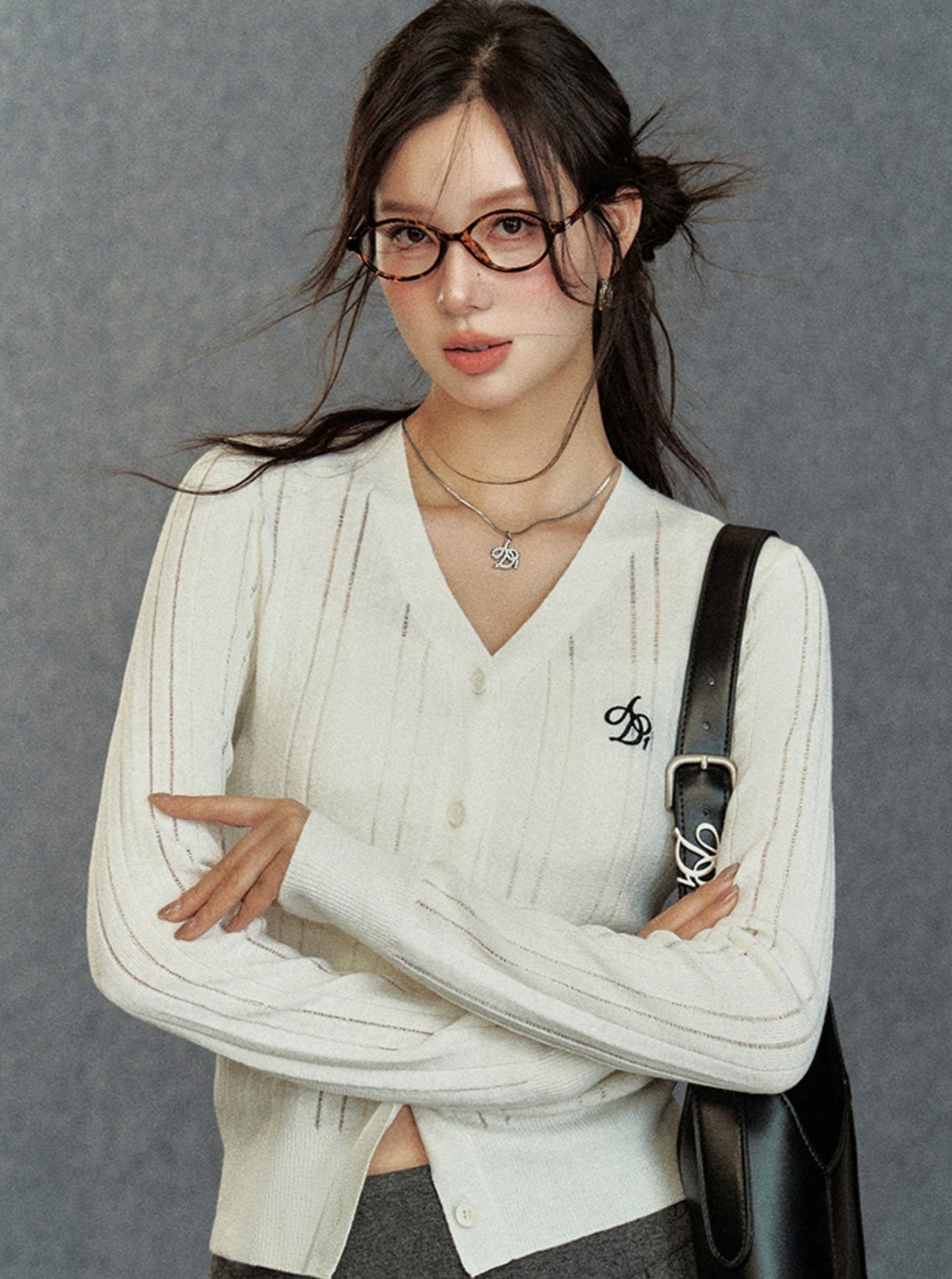 Ribbed Cardigan: Classic V-neck With Signature Embroidery