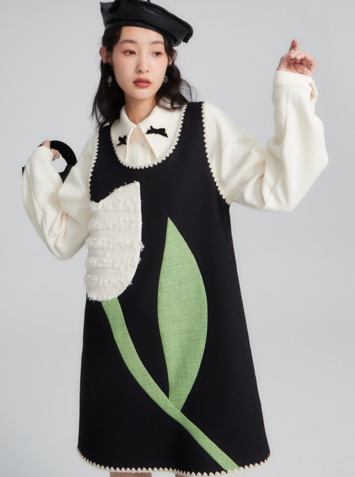 Whimsical Jumper Dress With Tulip Design
