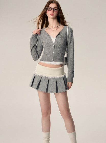 Wool Button-down Cardigan Set