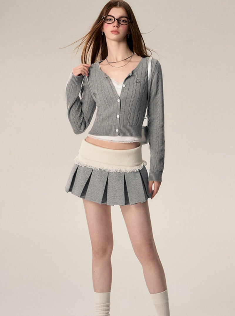 Wool Button-down Cardigan Set
