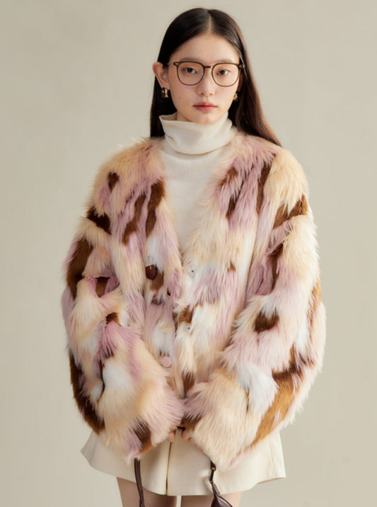 Multi-colored Faux Fur Statement Coat