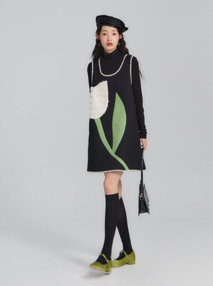 Whimsical Jumper Dress With Tulip Design