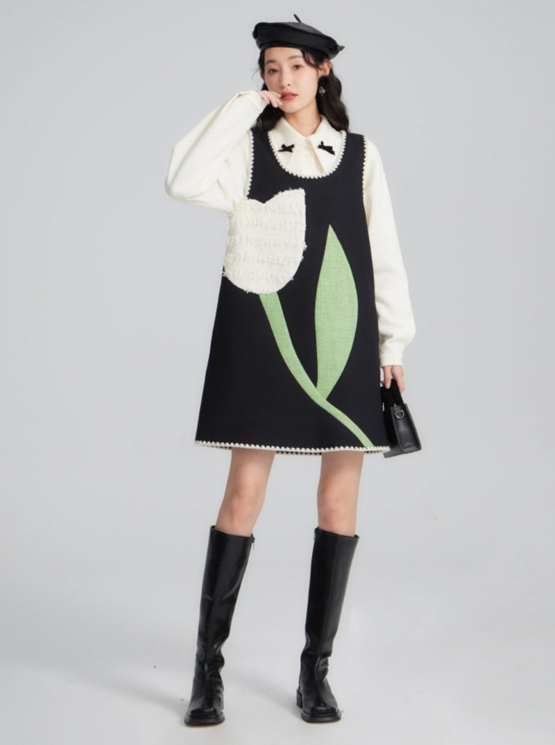 Whimsical Jumper Dress With Tulip Design