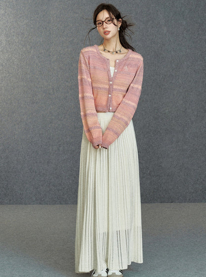 Cropped Pastel Cardigan - Sheer Knit Button-up Sweater