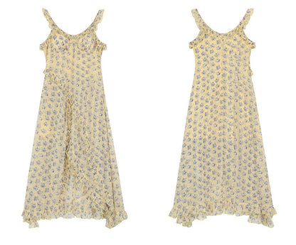 Butterfly Print Ruffle Midi Dress