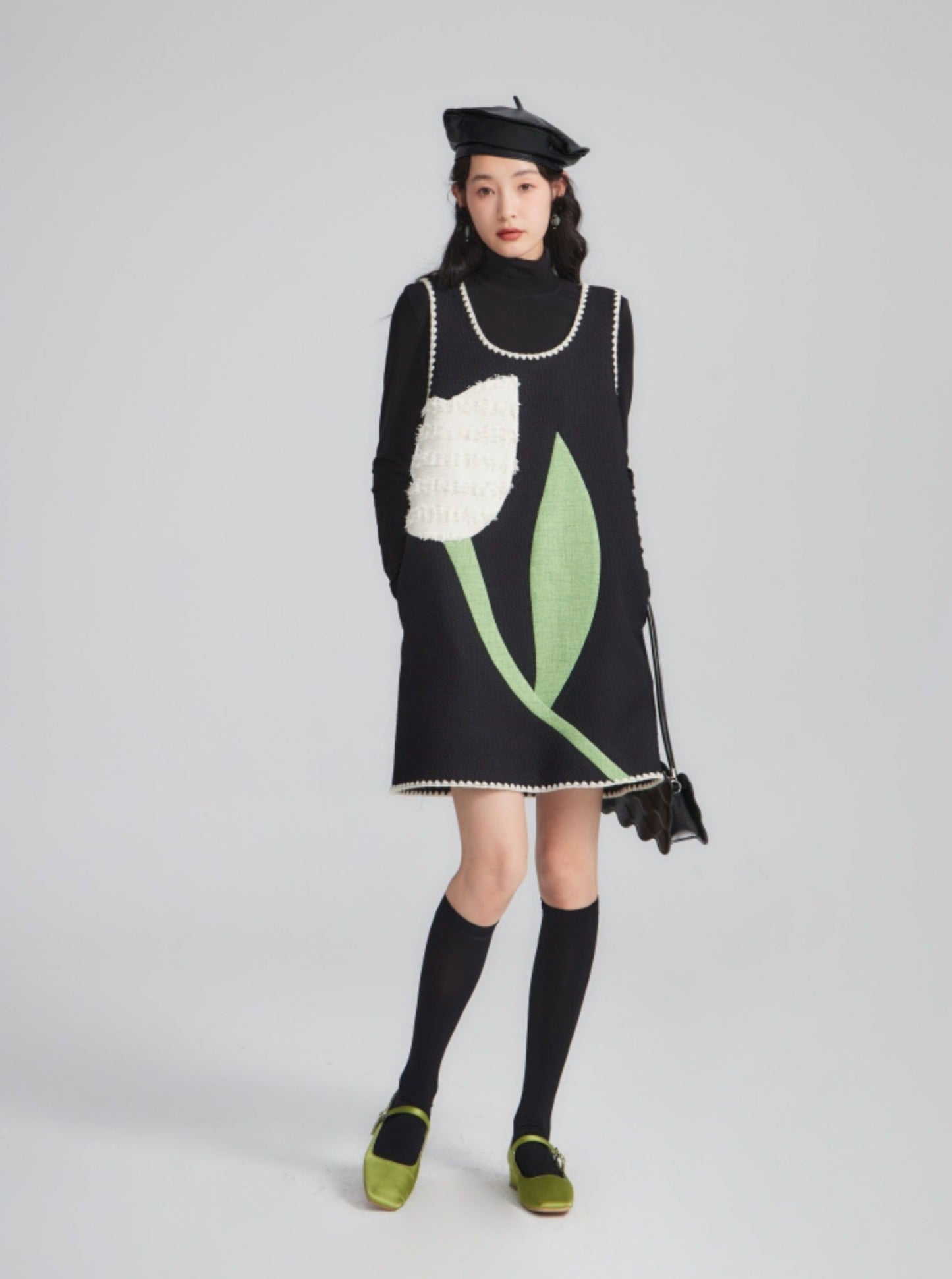 Whimsical Jumper Dress With Tulip Design