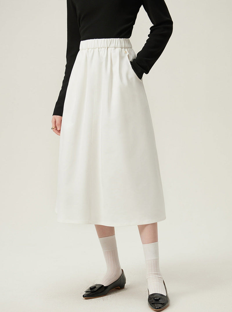 Preppy Elastic Midi Skirt - White A-line Tennis Skirt