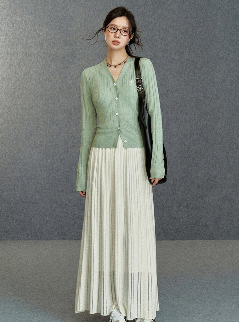 Ribbed Cardigan: Classic V-neck With Signature Embroidery